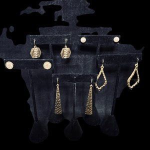 Vintage Lot Of 5 Gold Tone Pierced Earrings (5078)